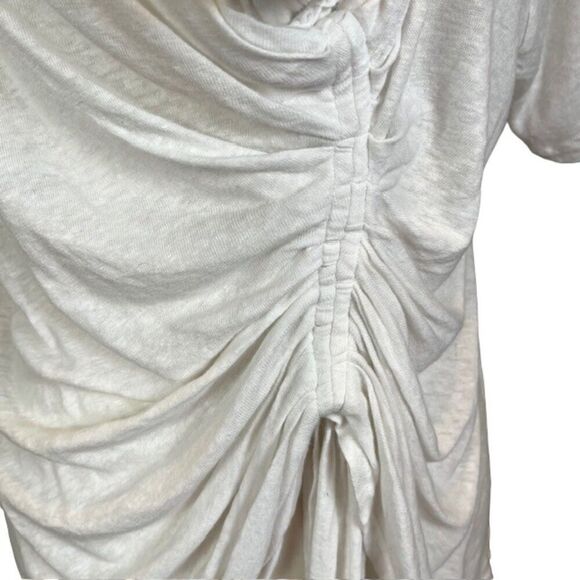 LNA Linen Blend White Slub Tee Gathered Center with Drape Tie Off Center Small - Picture 3 of 10